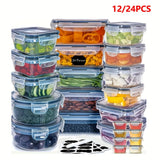 Juego de Contenedores Herméticos para Cocina 12/24pcs, Tarros de Plástico Grado Alimenticio, Caja Conservadora Libre de BPA para Refrigerador, Apto para Lavavajillas y Microondas, Almacenamiento de Frutas y Verduras