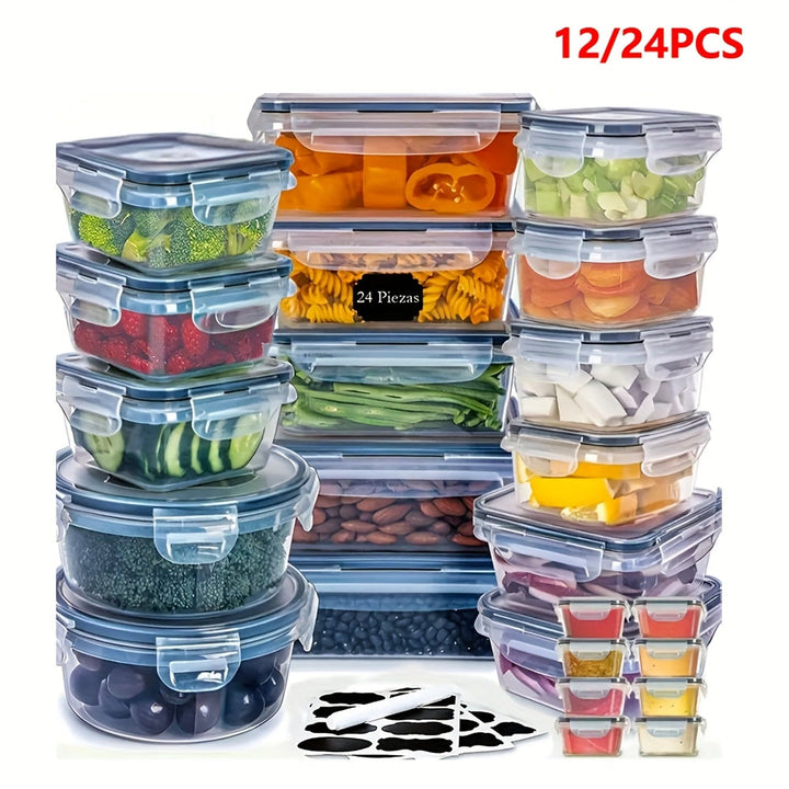 Juego de Contenedores Herméticos para Cocina 12/24pcs, Tarros de Plástico Grado Alimenticio, Caja Conservadora Libre de BPA para Refrigerador, Apto para Lavavajillas y Microondas, Almacenamiento de Frutas y Verduras