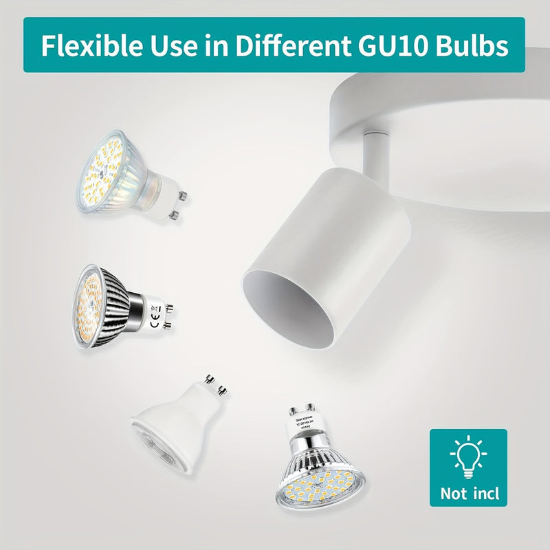 3 luces redondas de techo LED, blanco giratorio GU10 - Moderno hierro y acabado pulido, montaje semi-inclinado, cableado, múltiples componentes, control de interruptor para cocina, dormitorio, sala de estar - Luces no incluidas, iluminación para el hogar