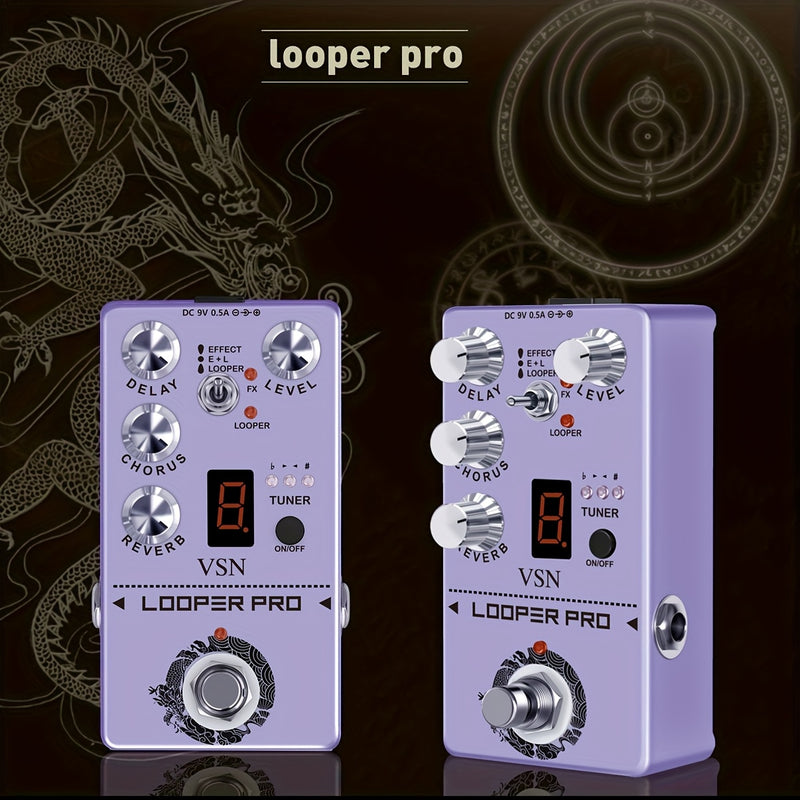 Pedal multiefectos VSn para guitarra con afinador de delay, chorus, reverb y bypass verdadero - Ideal para efectos digitales, bajo y guitarra eléctrica