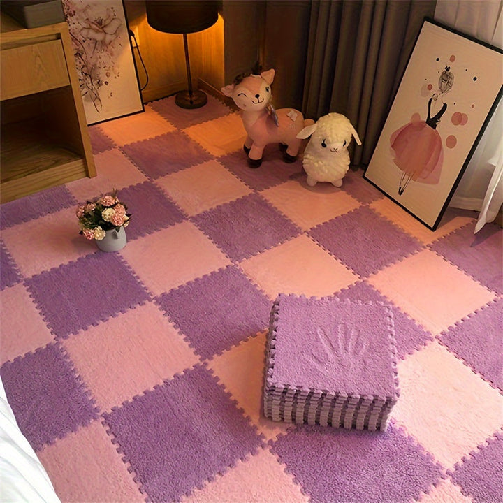 30 piezas, alfombra de felpa entrelazada, 29.97x29.97 cm, tapete para dormitorio tamaño completo, tatami cortable, uso doméstico duradero, material de poliéster y EVA, lavado a mano solamente, forma cuadrada