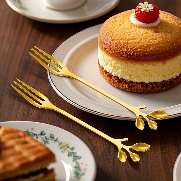 Juego de 12 cucharas doradas de acero inoxidable para café y postres, con decoración de hojas, superficie pulida y aptas para lavavajillas