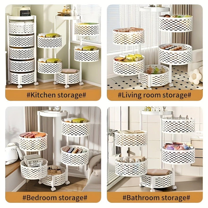 1 pieza de 3/4/5 niveles de carrito de almacenamiento rodante - Estructura de metal duradera con 3-6 cestas de plástico, organizador portátil blanco y negro para cocina, baño, despensa - Unidad de estantería móvil que ahorra espacio, almacenamiento de de
