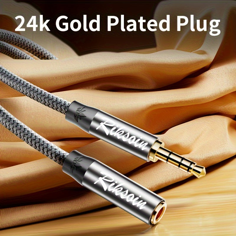 Cable de extensión de audio de alta fidelidad de 3,5 mm, chapado en oro de 24K + trenzado de nailon, compatible con para for iphone/para for ipad/dispositivos Android - RIKSION, conector masculino a masculino, cable de audio portátil | Cable de auricular