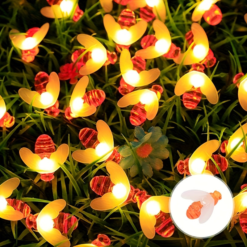 Luces solares de abejas de 5m, 20 LED con luz cálida para decoración de jardín y patio, fácil instalación con base removible, ideal para Navidad y todo el año, decoración festiva para exteriores | Diseño divertido de abejas | Luces solares, decoración so
