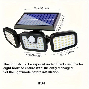 Luz solar LED para exteriores, lámpara de pared para jardín, 3 modos de iluminación con detector de sensor de movimiento, para patio, estadio, parque, hotel, jardín, garaje, patio trasero, pasillo.