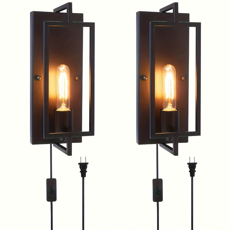 Juego de 2 lámparas de pared estilo granja con pantalla metálica, ideal para dormitorios y estudios (bombillas no incluidas)