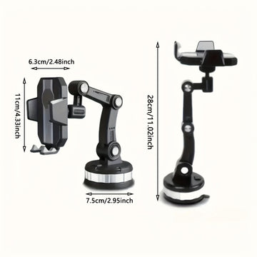 Soporte para Teléfono Móvil Giratorio 360° - ABS Duradero, Montaje en Tablero, Brazo Ajustable y Abrazadera para Coches, Camiones, Vehículos de Ingeniería