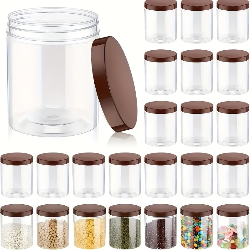 9 piezas de 16 onzas de frascos de plástico transparente con tapas marrones - Diseño con rosca y hermético para frutas secas, miel, nueces y más - Incluye etiquetas y bolígrafo, ideal para almacenamiento de cocina, accesorios para frascos de mason