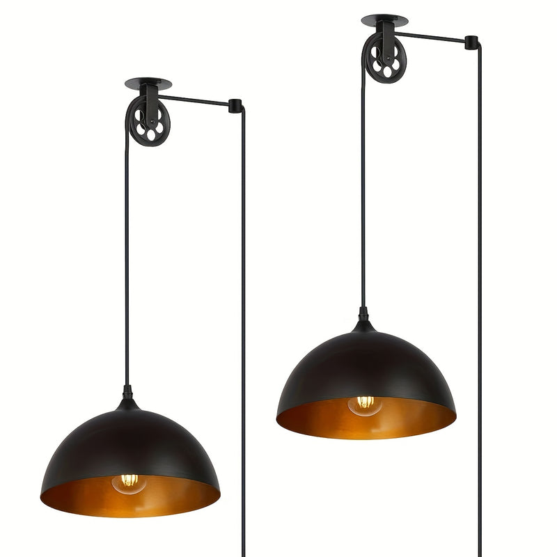 Juego de 2 lámparas colgantes modernas en negro y latón, cable de 5.91 metros con interruptor de encendido/apagado, pantallas de metal retro para techo, montaje semiempotrado, araña desmontable para granja, isla de cocina, dormitorio, pasillo - enchufe 1