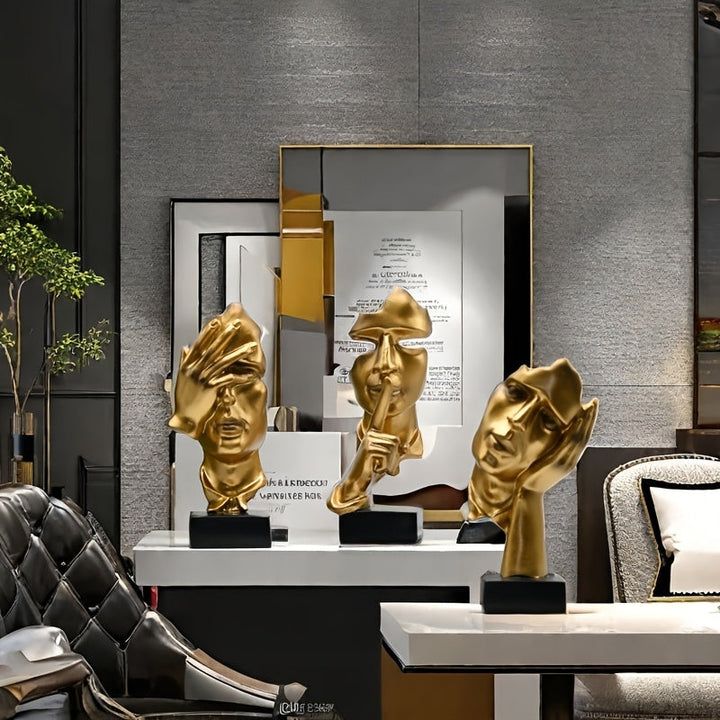 3 piezas de mascarillas de cara de hombre de resina - Diseño abstracto, decoración interior y exterior para el hogar, armario de vino, soporte de TV, decoración moderna del hogar