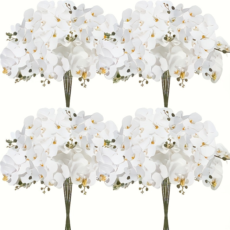 5 unidades de flores de orquídea artificiales LuxeArt, Phalaenopsis blancas con acentos de Acacia, arreglos florales de plástico para Navidad, Halloween, Pascua, Janucá, decoración de Acción de Gracias