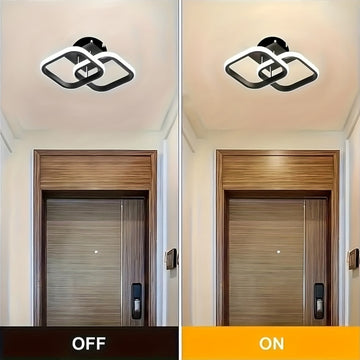 Lámpara de techo moderna blanca cuadrada con patrones geométricos - Iluminación ajustable, semi-inclinada para cocina, pasillo, balcón, escaleras y dormitorio, diseño cercano al techo, acabado metálico, cableado duro, 110V-240V, luces de techo para vivie