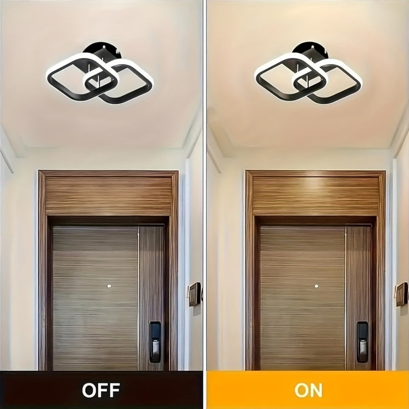 Lámpara de techo moderna blanca cuadrada con patrones geométricos - Iluminación ajustable, semi-inclinada para cocina, pasillo, balcón, escaleras y dormitorio, diseño cercano al techo, acabado metálico, cableado duro, 110V-240V, luces de techo para vivie