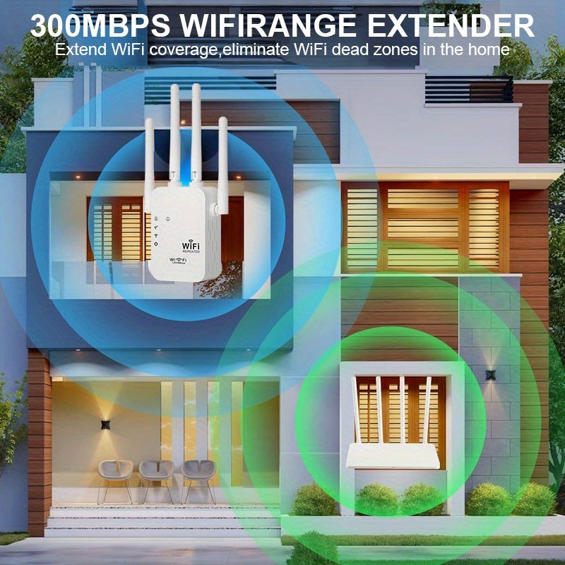 Repetidor de señal Wi-Fi, amplificador de red doméstica, cobertura estable en toda la casa, compatible con 2.4GHz y sistema WIFI6, enchufar y listo, sistema de 4 antenas, extensión fácil del WiFi, ideal para oficinas y cafeterías