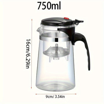 1pc Tetera de Vidrio Elegante de 750ml con Infusor de Un Solo Botón - Perfecta para Té de Hojas Sueltas, Regalo Ideal para Aficionados al Té, Té con Filtro, Uso Doméstico