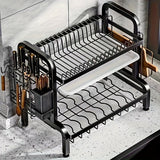 Organizador de Cocina Multifuncional Mejorado de 2 o 3 Niveles con Sistema de Drenaje - Estante para Utensilios, Ollas y Platos en Plástico y Metal Duradero - Almacenamiento Ahorrador de Espacio para Encimera Moderna,