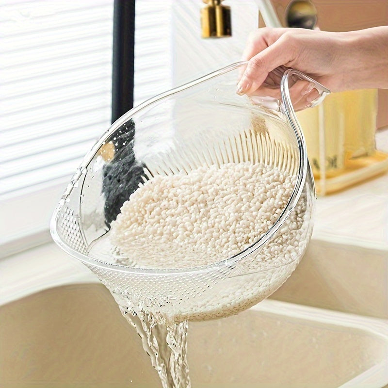 1pc Colador de Cocina PET Duradero con Asa - Ideal para Lavar Arroz, Frutas y Verduras | Cesta de Drenaje No Eléctrica y Segura para Alimentos para un Filtrado Eficiente del Agua