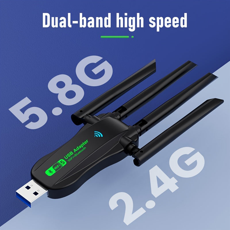 Adaptador sin varillas USB VSZAPOWER de Doble Banda 1300Mbps - Wireless 5.3 & Wi-Fi 6.8, Internet de Alta Velocidad Simultánea, Sin Necesidad de Controladores Plug & Play, Funcionamiento sin Interferencias para PC Portátil y Escritorio, Adaptador Wifi pa