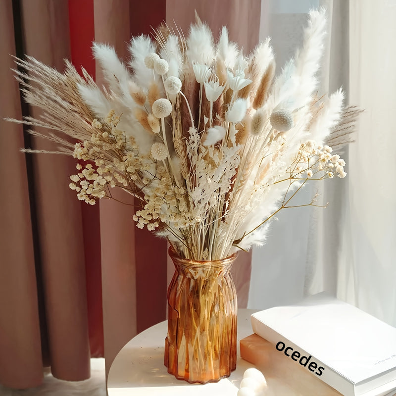 109 pzas Ramo de Flores Artificiales Bohemias - Pasto de Pampas, Trigo, Globo Dorado, Combinación de Hierbas de San Valentín - Hermosa Decoración de Habitación, Decoración del Hogar, Decoración de Mesa, Boda, Fiesta, Centro de Mesa para Eventos