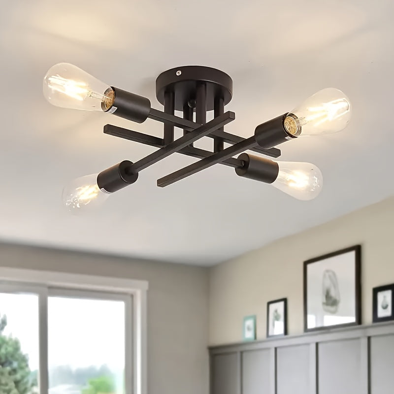 1pc Lámpara de Techo Industrial Moderna - Base con Portalámparas E26/E27, Instalación Directa para Sala, Dormitorio, Cocina, Escaleras - Compatible con Bombillas Edison (Bombillas No Incluidas) - Ideal para Decoración Mid-Century, Industrial, Rústica, Ap