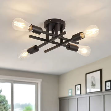 1pc Lámpara de Techo Industrial Moderna - Base con Portalámparas E26/E27, Instalación Directa para Sala, Dormitorio, Cocina, Escaleras - Compatible con Bombillas Edison (Bombillas No Incluidas) - Ideal para Decoración Mid-Century, Industrial, Rústica, Ap