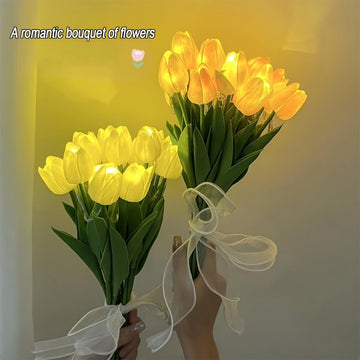 Luz Nocturna LED de Tulipán - 5/10/15 Flores, Funciona con Pilas (AA), Perfecta para Regalos de Parejas y Cumpleaños, Adorno Decorativo Moderno para Mesa