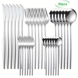 Juego de Cubiertos de Acero Inoxidable de 30 Piezas, Juego de Cuchillo Tenedor Cuchara, Juego de Vajilla, Incluye Juego de Cuchillo Tenedor Cuchara, Apto para Casa, Restaurante, Hotel, Fiesta, Boda, Lavavajillas