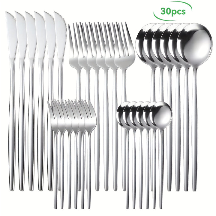 Juego de Cubiertos de Acero Inoxidable de 30 Piezas, Juego de Cuchillo Tenedor Cuchara, Juego de Vajilla, Incluye Juego de Cuchillo Tenedor Cuchara, Apto para Casa, Restaurante, Hotel, Fiesta, Boda, Lavavajillas
