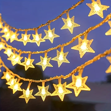 1pz Luces de Cadena 10, 20, 30, 40, 80, Estrellas LED con Caja de Batería, Luces de Hadas para Bodas y Año Nuevo, Blanco Cálido