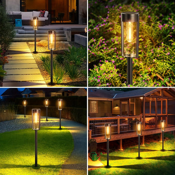 Luces solares para exteriores LED, lámpara de filamento redonda, adecuadas para patio, jardín, sendero, iluminación de paisaje, luces decorativas, luces de césped, luces con enchufe, decoraciones de Halloween, Navidad y fiestas 2/4/6 piezas