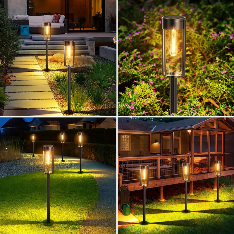 Luces solares para exteriores LED, lámpara de filamento redonda, adecuadas para patio, jardín, sendero, iluminación de paisaje, luces decorativas, luces de césped, luces con enchufe, decoraciones de Halloween, Navidad y fiestas 2/4/6 piezas