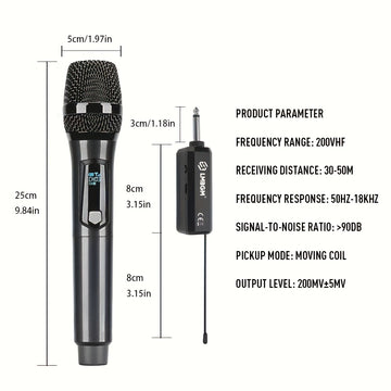 Micrófono inalámbrico recargable, micrófono inalámbrico de doble canal enchufar y usar, adecuado para canto en karaoke, discursos, bodas, iglesias, sistemas de sonorización