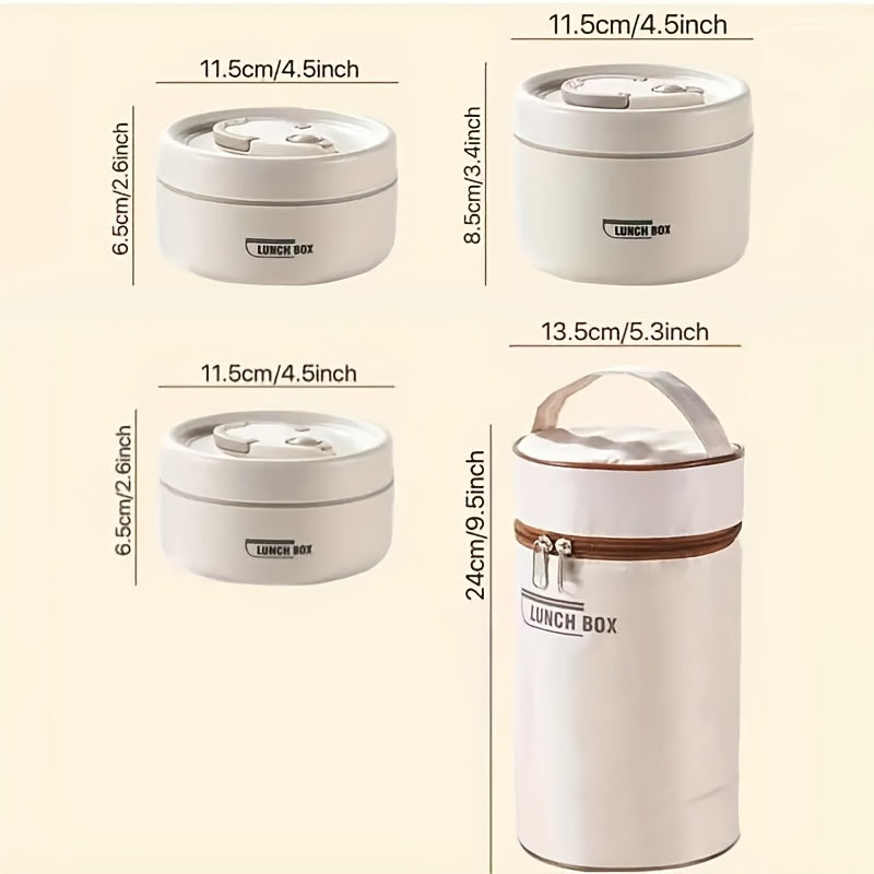 Juego de Lonchera Aislada con 3 Boles de Acero Inoxidable y Bolsa Térmica, Recipiente Hermético Seguro para Microondas para Escuela, Oficina y Viaje