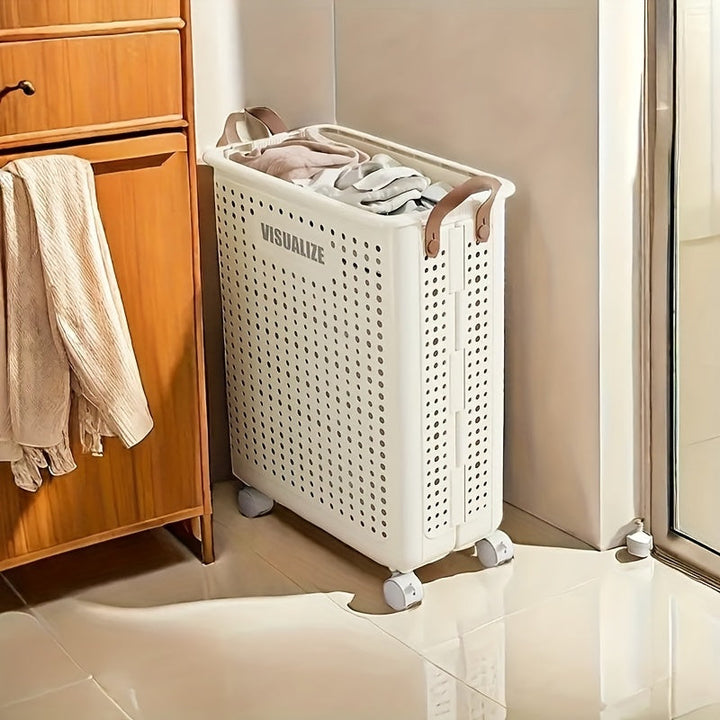 1pc Cesta de Almacenamiento Plegable Grande con Ruedas - Organizador Colapsable con Asas, Diseño Ahorrador de Espacio, Portátil para Armario, Baño, Cocina, Lavandería y Spa - Ideal para Hogar, Oficina, Hotel, Organización de Ropa, Construcción Duradera,