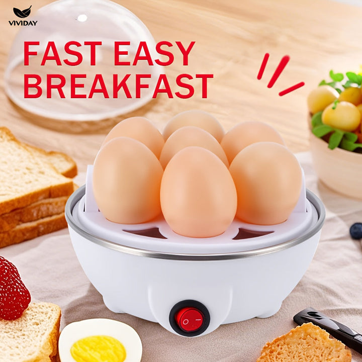 VIVIDAY Hervidor de huevos y vaporizador de alimentos de una sola capa con fácil apertura - Operación transparente y conveniente con un solo botón, ideal para hervir huevos y panqueques, dispositivo de cocción de huevos | Diseño blanco elegante | Constru