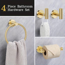 Juego de accesorios de baño, 4 piezas, incluye soporte de papel higiénico, anillo de toallas y 2 ganchos de toallas, juego de accesorios de baño con montaje en pared de acero inoxidable, negro, plateado, dorado.