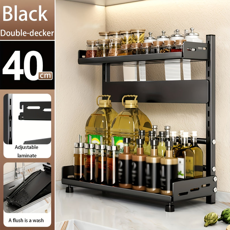 Estante de Especias Metálico Ajustable de 2 Niveles - Organizador de Encimera que Ahorra Espacio para Especias, Botellas y Utensilios - Perfecto para Cocina y Comedor