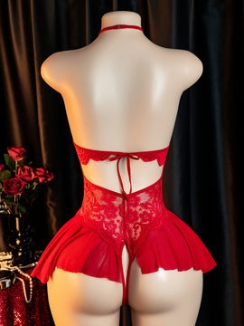 Lencería sexy, diseño de entrepierna abierta, mono esqueleto de encaje, elegante mono para mujer, ropa de seducción para la cama, bata de pasión