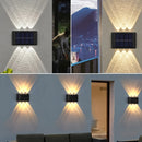 Juego de 3 luces solares para pared con 6 LED, luces exteriores para uso doméstico, pequeñas luces externas clase IP44, decoración de iluminación estilo nórdico para jardín y porche del hogar (blanco/blanco cálido)
