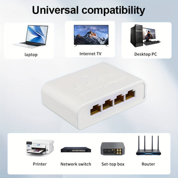 Conmutador de red, extensor de cable de red Ethernet, soporta hasta 1 Gbps, extiende cuatro puertos con un cable, plug-and-play, amplia compatibilidad, alta potencia, fuerte disipación de calor, rendimiento estable y eficiente, más seguro, pequeño y port