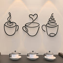 1 taza de café de metal negro moderno, escultura de patrón gráfico, decoración de tema cultural para pared para salón, restaurante, fondo de habitación, uso interior - Arte de hierro de lujo colgado en la pared