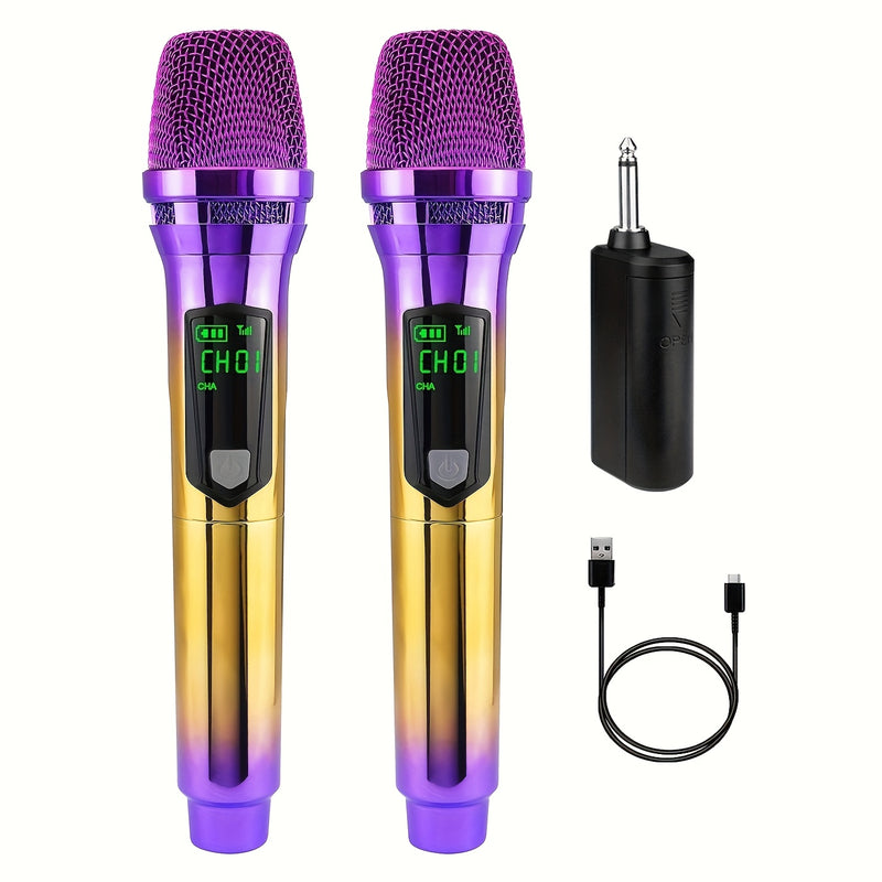 Micrófono inalámbrico colorido, sistema de micrófono con micrófono recargable y receptor, adecuado para karaoke, canto, fiestas, bodas, DJ, discursos