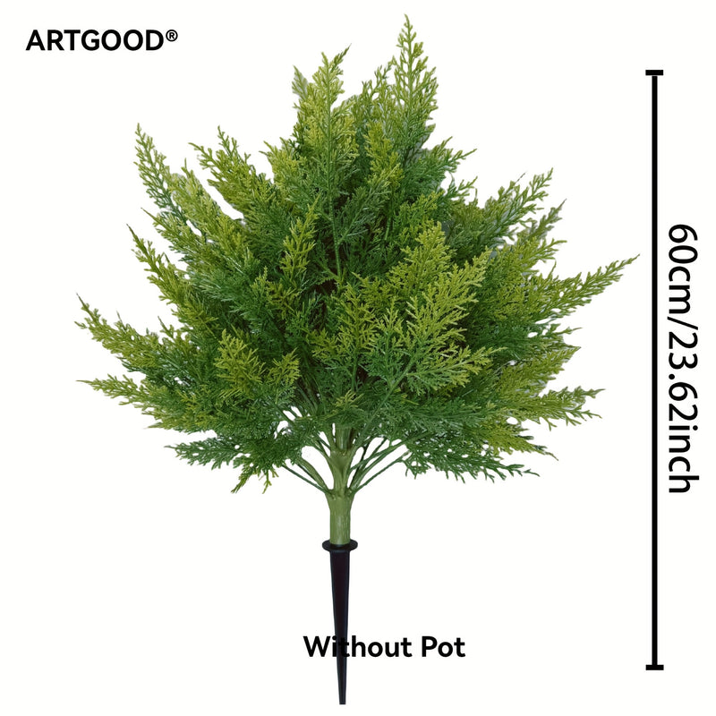 3 piezas de ARTGOOD, ramas de cedro artificial con estacas, 23,62" de verdor para el hogar, jardín, decoración de bodas, ramas de pino falso grandes para uso interior y exterior (sin maceta incluida)
