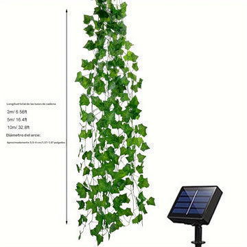 1 juego de luces solares en forma de hiedra, luces artificiales de enredadera, guirnalda de luces de hadas, luces de enredadera con hojas verdes, para decoración de bodas, fiestas, dormitorios (incluye batería solar)