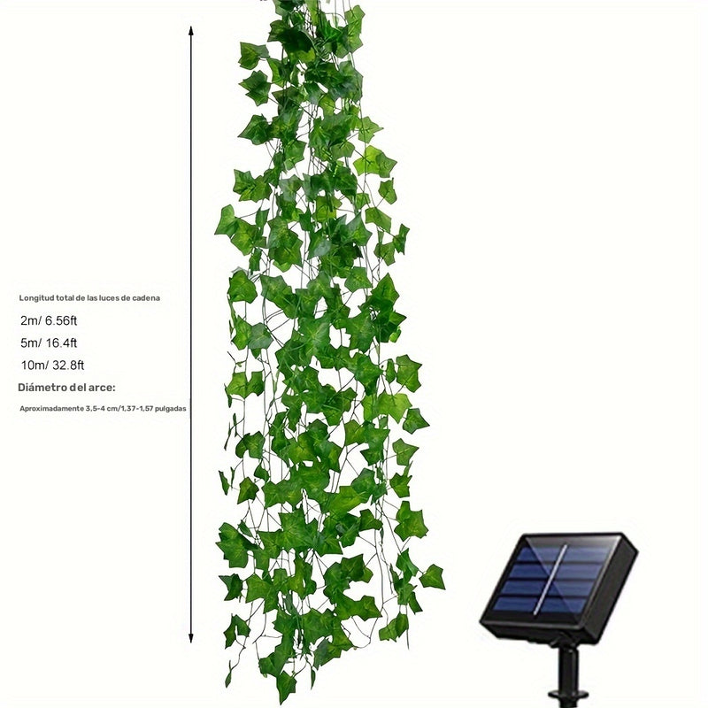 1 juego de luces solares en forma de hiedra, luces artificiales de enredadera, guirnalda de luces de hadas, luces de enredadera con hojas verdes, para decoración de bodas, fiestas, dormitorios (incluye batería solar)