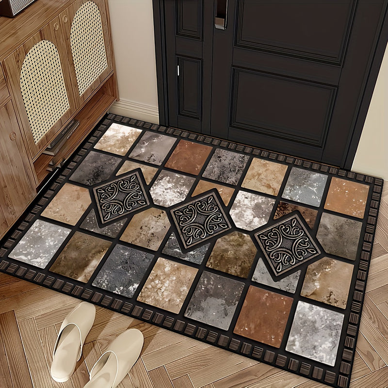1 alfombra de entrada lavable de poliéster, respaldo de goma, diseño de diamante dorado y piedra roja, ideal para hogar, jardín y sala, disponible en varios tamaños: 19x31, 23.6x35.4, 31x47, 47x62 pulgadas - perfecta para decoración rústica