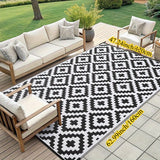 Alfombra Exterior de Poliéster 100% Premium - Patrón Geométrico y Blanco Duradero Lavable en Máquina para Interior/Exterior, Patio, Terraza, Camping, Entrada, Alfombras para Puerta Principal, Decoración de Patio