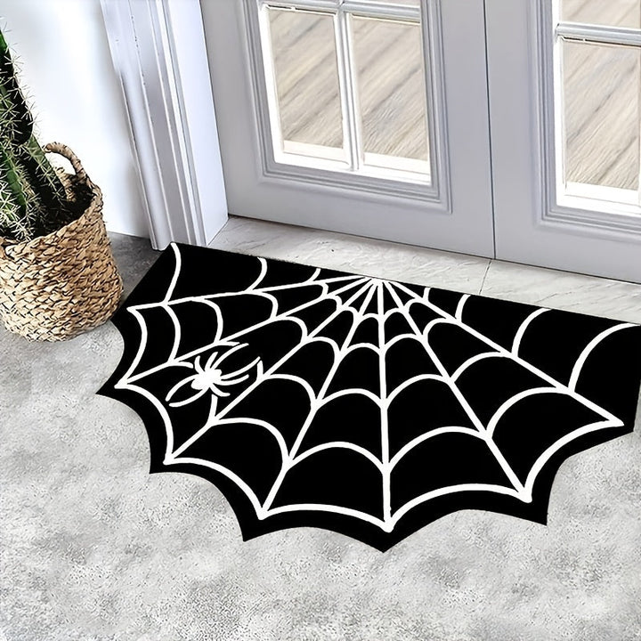 Alfombra de baño con diseño de telaraña en blanco y negro para Halloween, 1 unidad - Absorbente, secado rápido, respaldo de PVC, lavable a máquina, perfecta para decoración de Halloween, resistente a la suciedad, patrón de telaraña