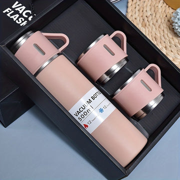 1pc Juego de Taza Aislada de Acero Inoxidable 500ml/16.9oz - Ideal para Café Caliente y Bebidas Frías, Botella de Agua con Vacío Termoconductor + 3 Vasos